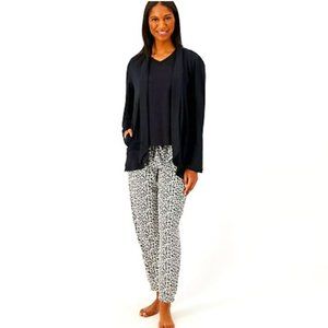 MUK LUKS Cloud Knit 3-Piece Set in Black/Animal - Size Medium - BRAND NEW/NWT!